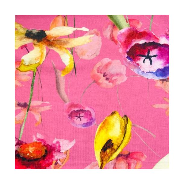 Heavy viscose jersey, Flowers Pink